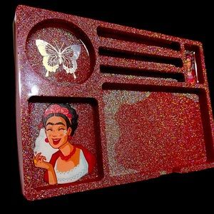 Frida Kahlo Holographic Multipurpose Tray Rolling Tray Epoxy Resin Handmade